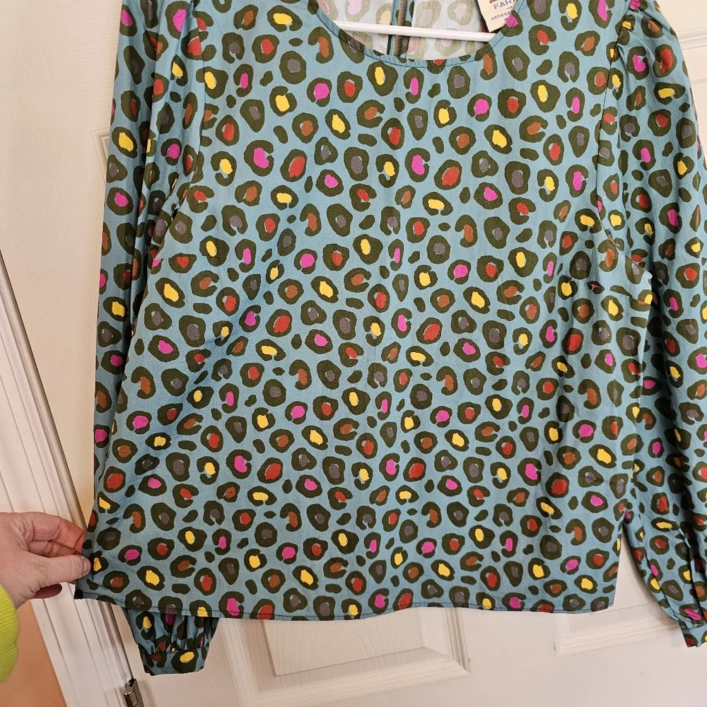 Farm Rio Hanya Puff Sleeve Multicolored Animal Print Blouse